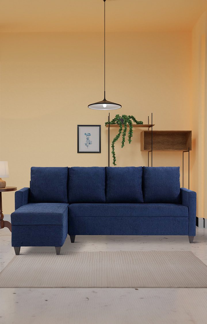 neudot Saya RHS Sectional Sofa for Living Room |6 Person Sofa| Premium Fabric with Cushioned Armrest | 12 Months Warranty| Solid Wood Frame| 6 Seater in Saya Blue Color DIY(Do-It-Yourself)