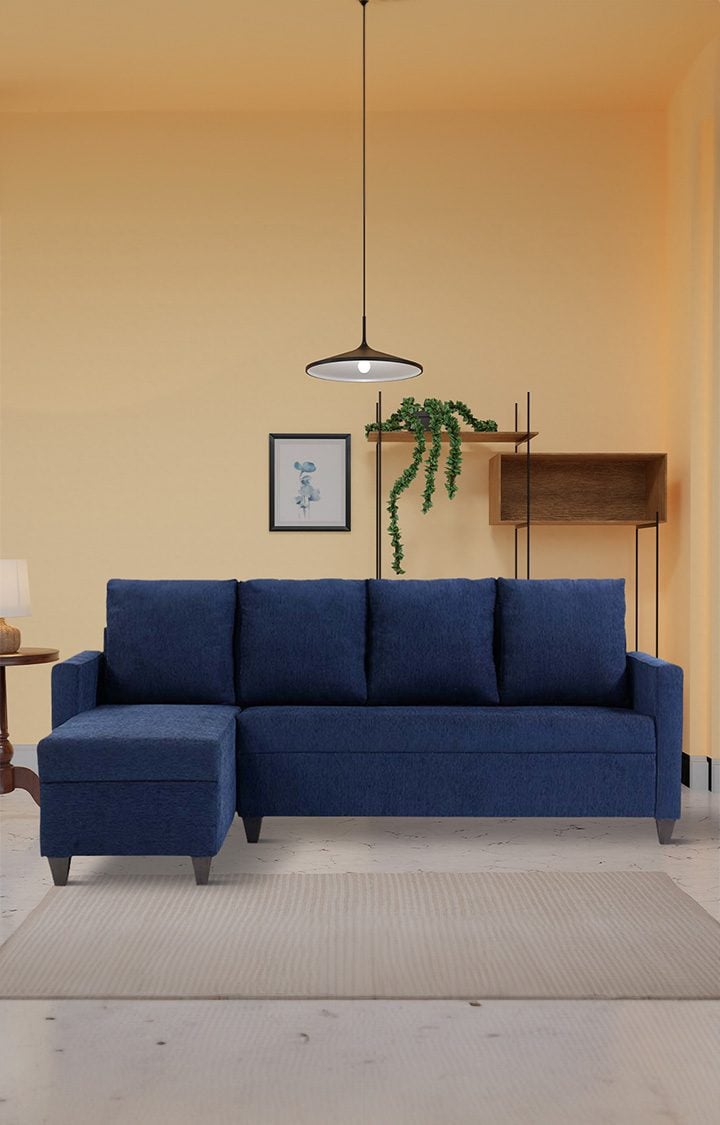 neudot Saya RHS Sectional Sofa for Living Room |6 Person Sofa| Premium Fabric with Cushioned Armrest | 12 Months Warranty| Solid Wood Frame| 6 Seater in Saya Blue Color DIY(Do-It-Yourself)