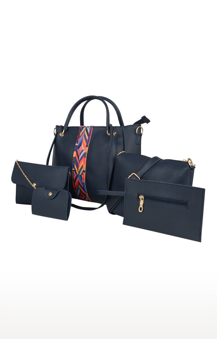 Vivinkaa | Vivinkaa Navy Blue Embroidered Leatherette With Tape Bags - Pack Of 5 4