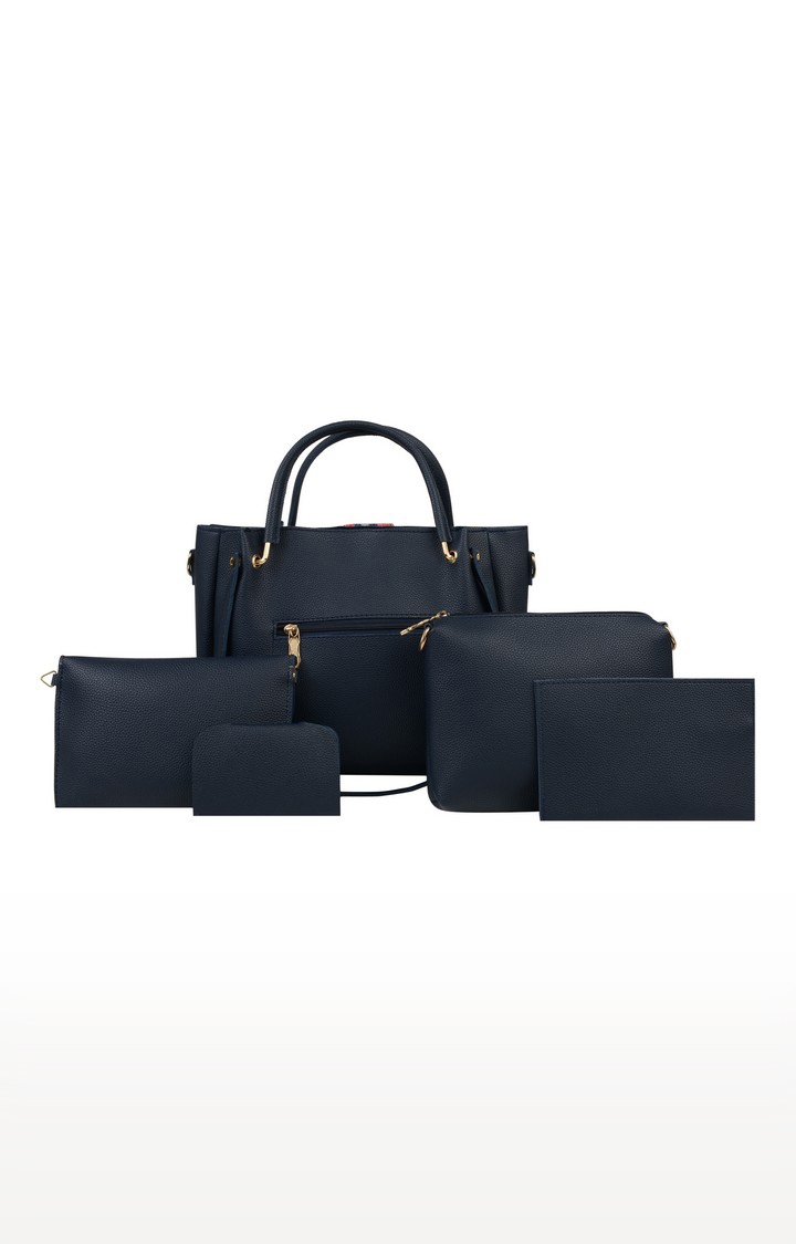 Vivinkaa | Vivinkaa Navy Blue Embroidered Leatherette With Tape Bags - Pack Of 5 1