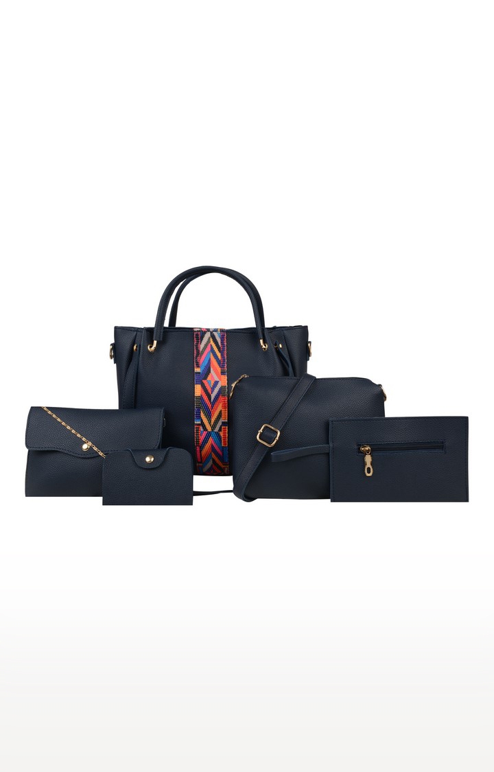 Vivinkaa | Vivinkaa Navy Blue Embroidered Leatherette With Tape Bags - Pack Of 5 0