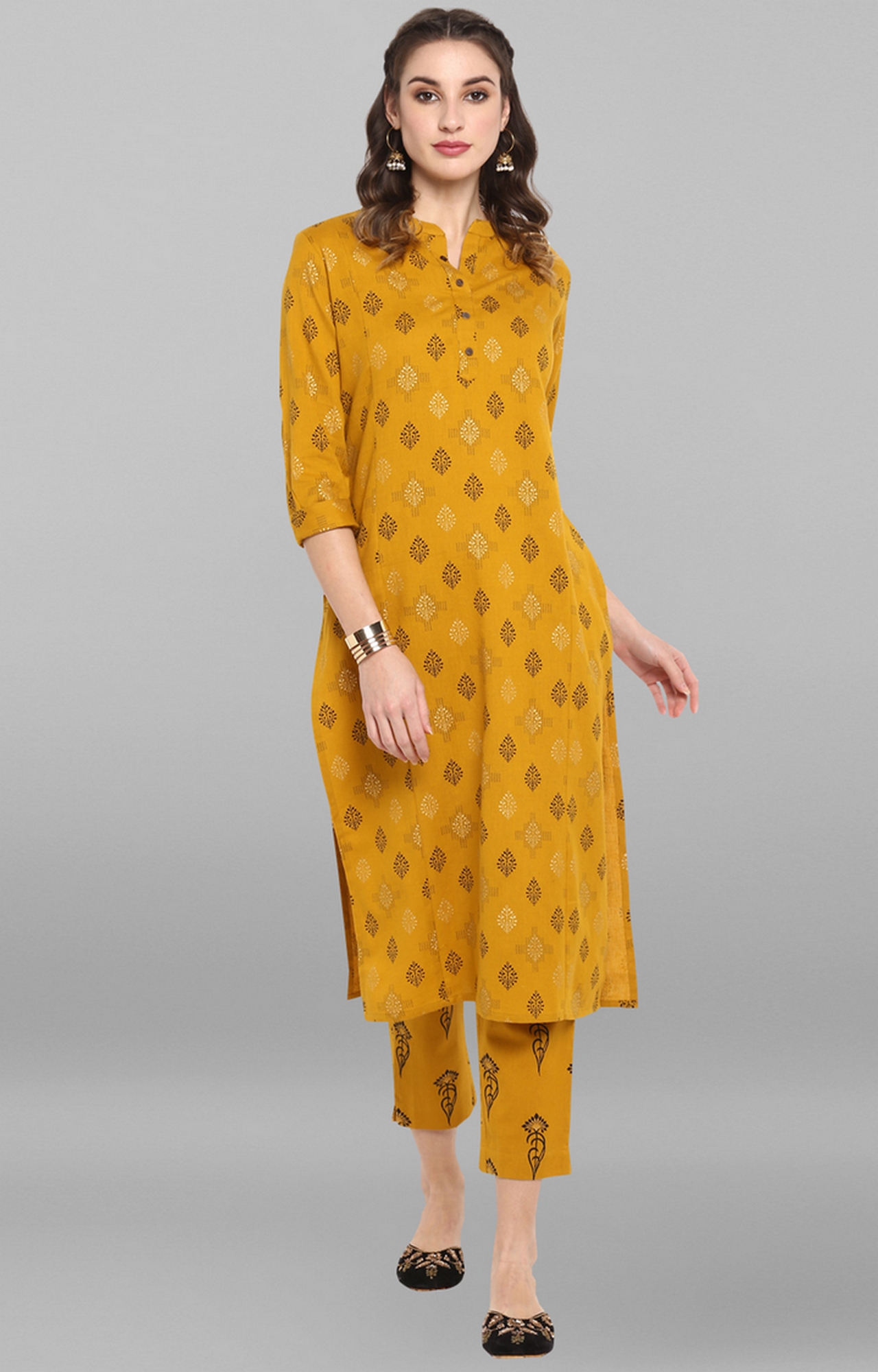 Janasya | Yellow Printed Kurta & Pants 1