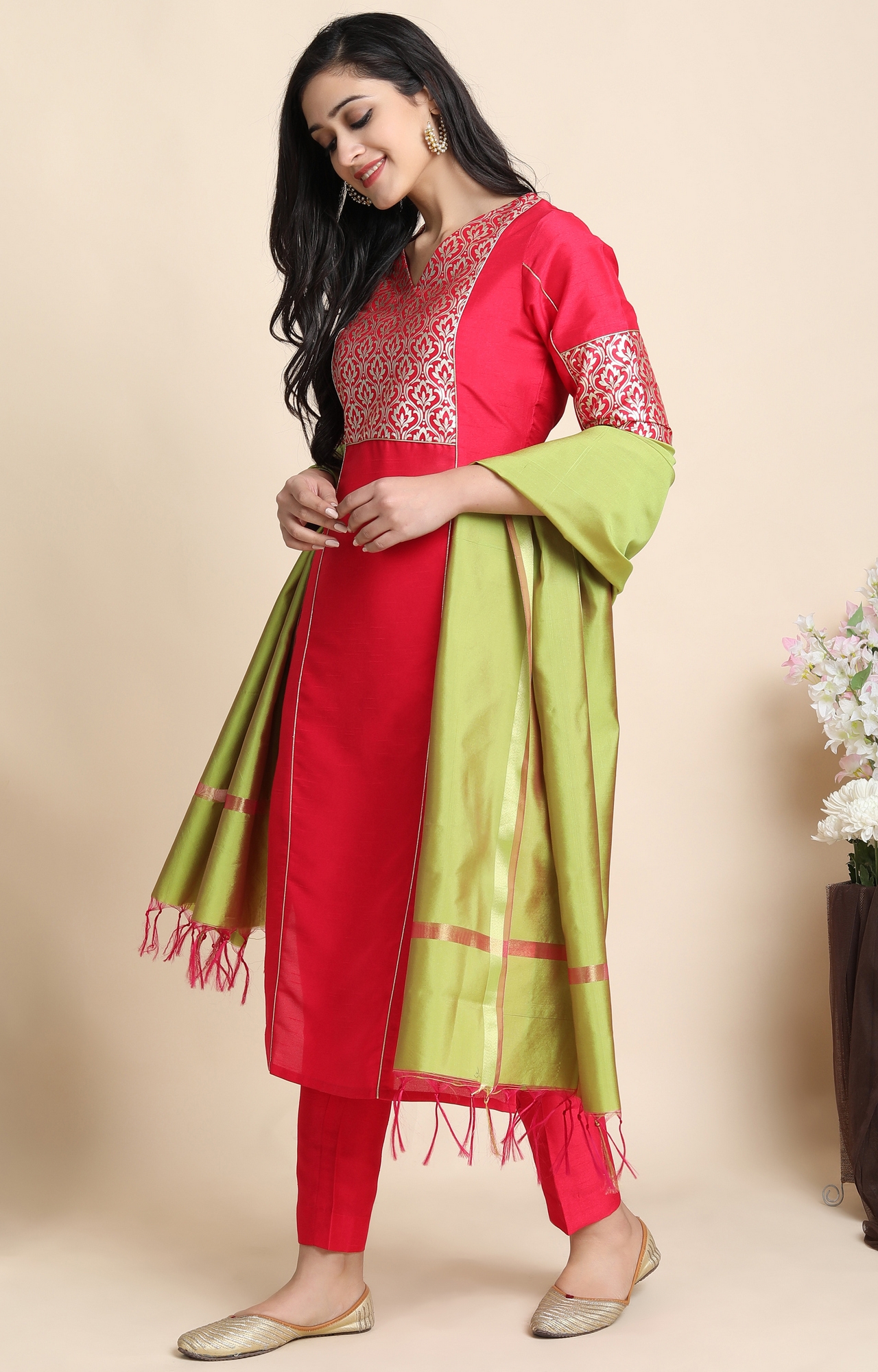 Janasya | Pink Floral Ethnic Suit Sets 2
