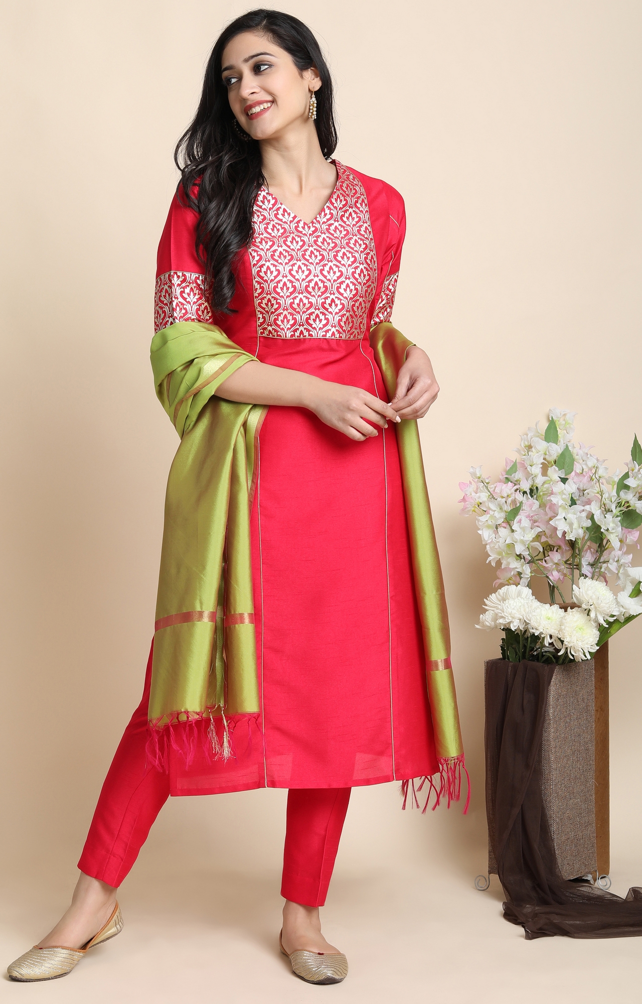 Janasya | Pink Floral Ethnic Suit Sets 1