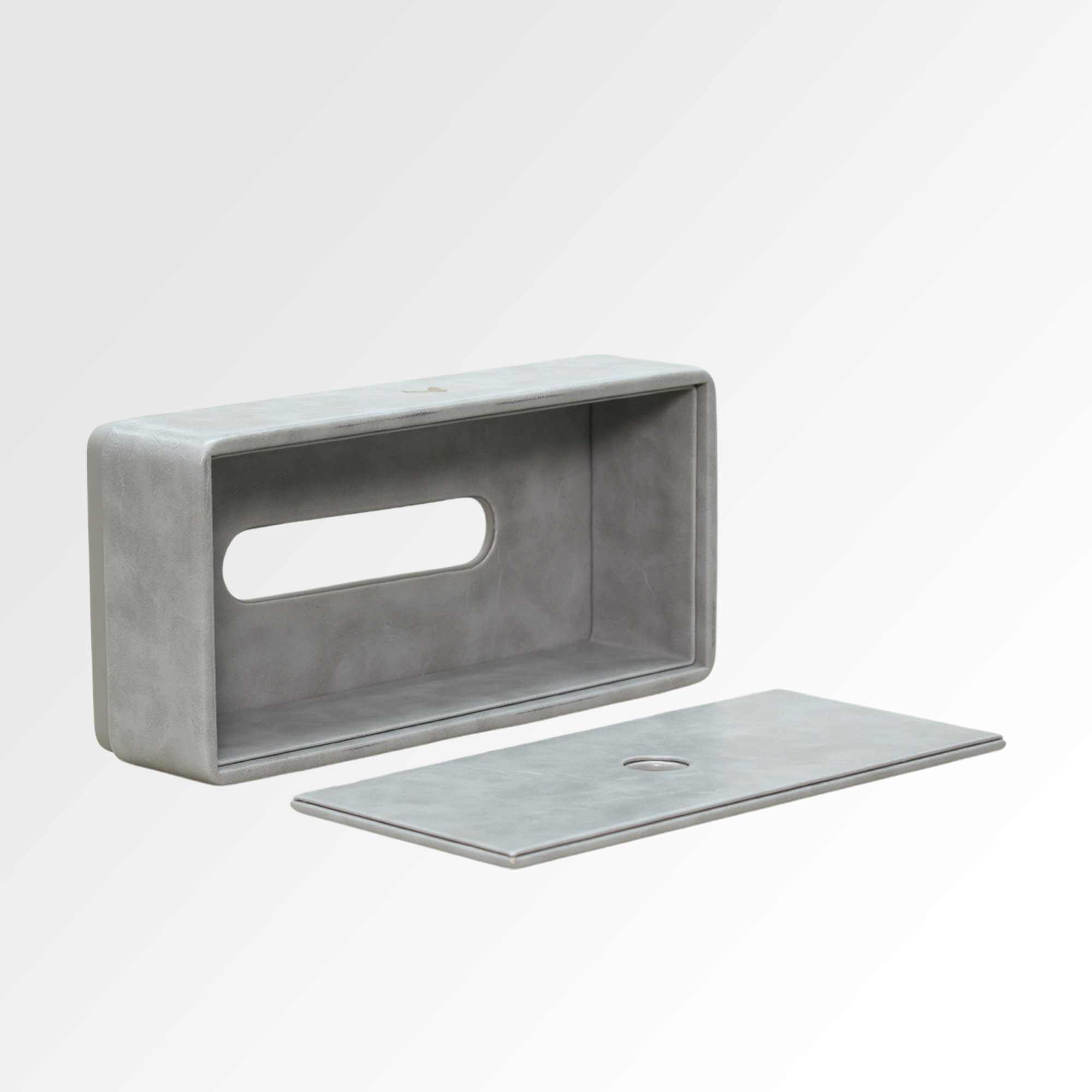 Tissue Box Holder for Home and Office in Premium Faux Leather | Size: 9.5 x 4.5 x 2.5(H) Inches | Moderno | Grey