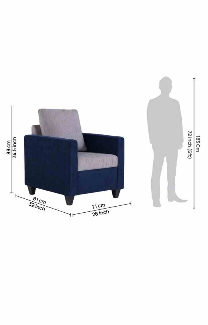 neudot Saya Sofa for Living Room | 1 Persons Sofa| Premium Fabric with Cushioned Armrest | 12 Months Warranty| Solid Wood Frame| 1 Seater in Saya Duo Blue Colour