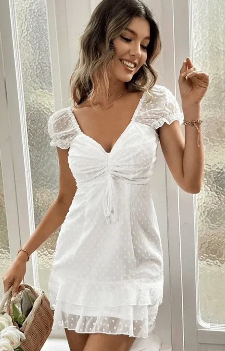 STARZON FASHION | White Color Array White Dress For Women