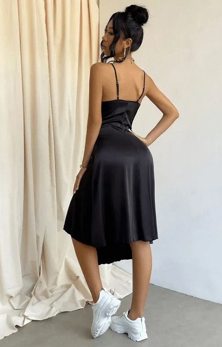 Draped Split Thigh Satin Cami Dress