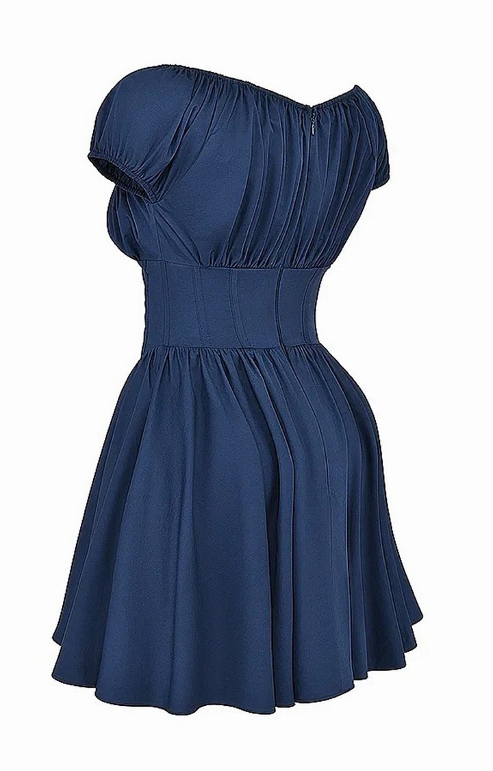 FRENCH NAVY GATHERED MINI DRESS