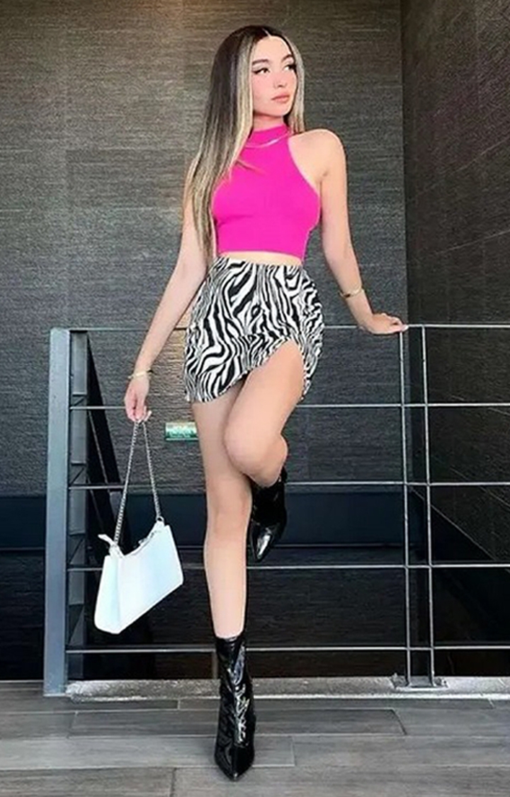 Pink And Zebra Print Color Hot Girl Summer Pink Top With Skirt