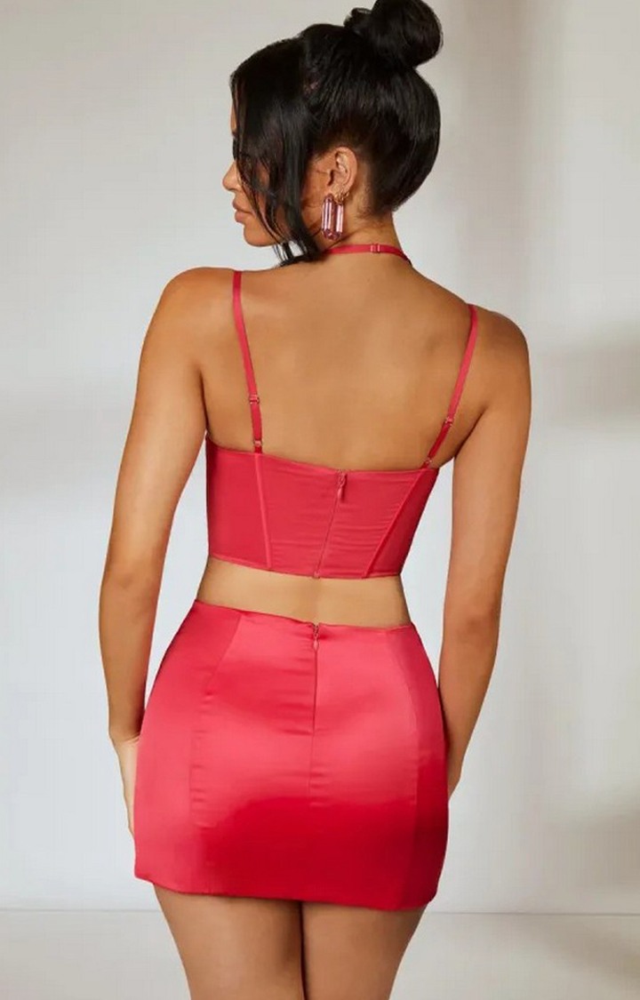 Low Rise Split Mini Skirt in Hot Pink