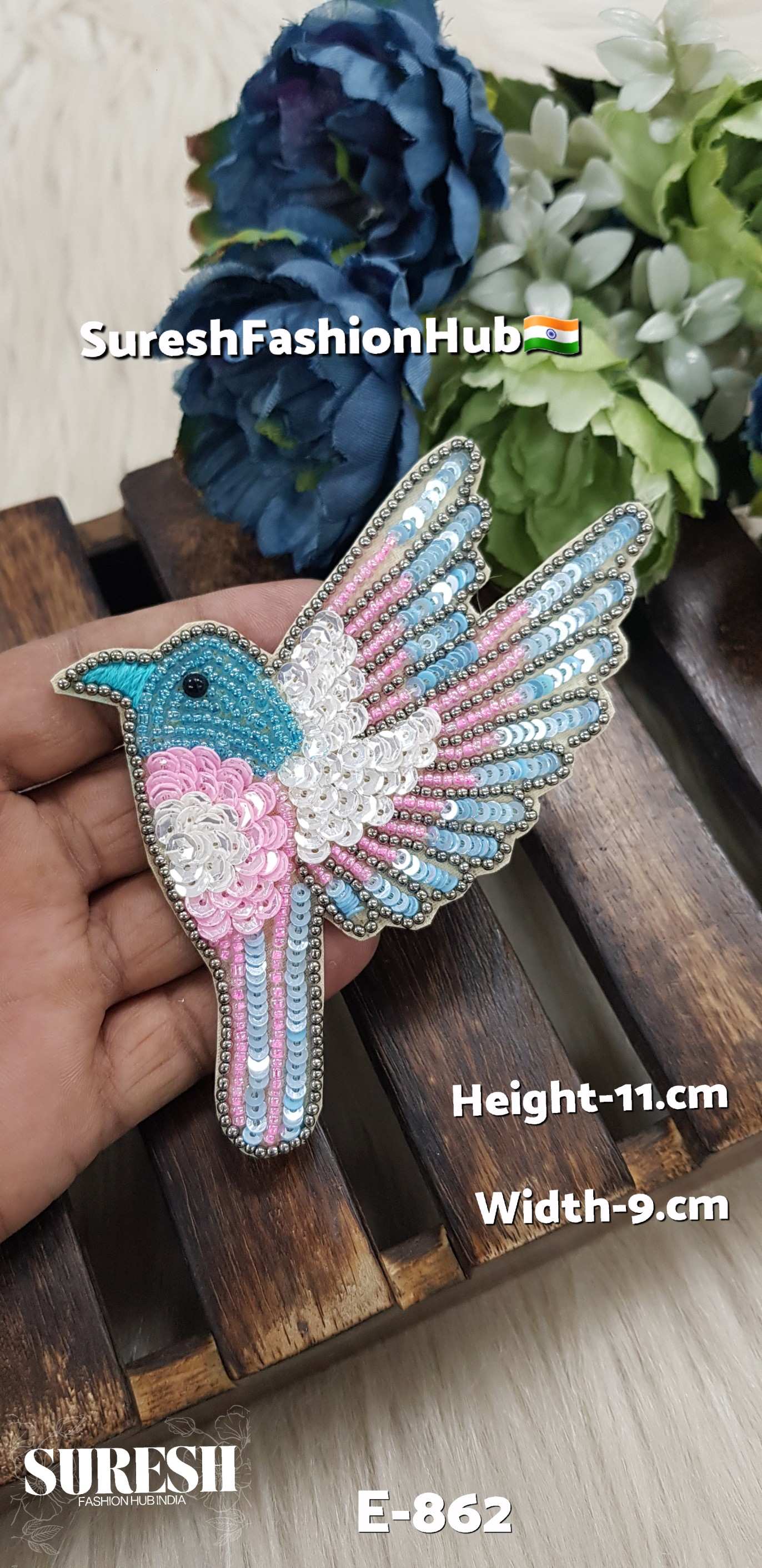 Left Side Facing Teal Blue + Baby Pink Dove Patch