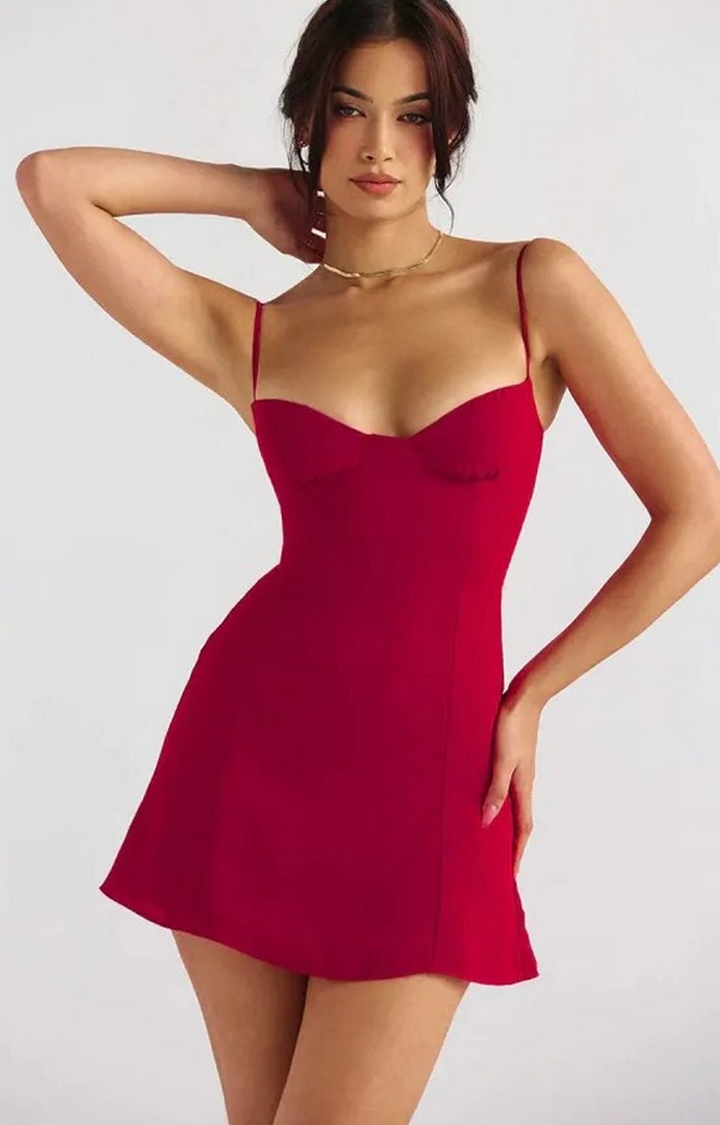 Red Color Red Cerry A Line Mini Dress