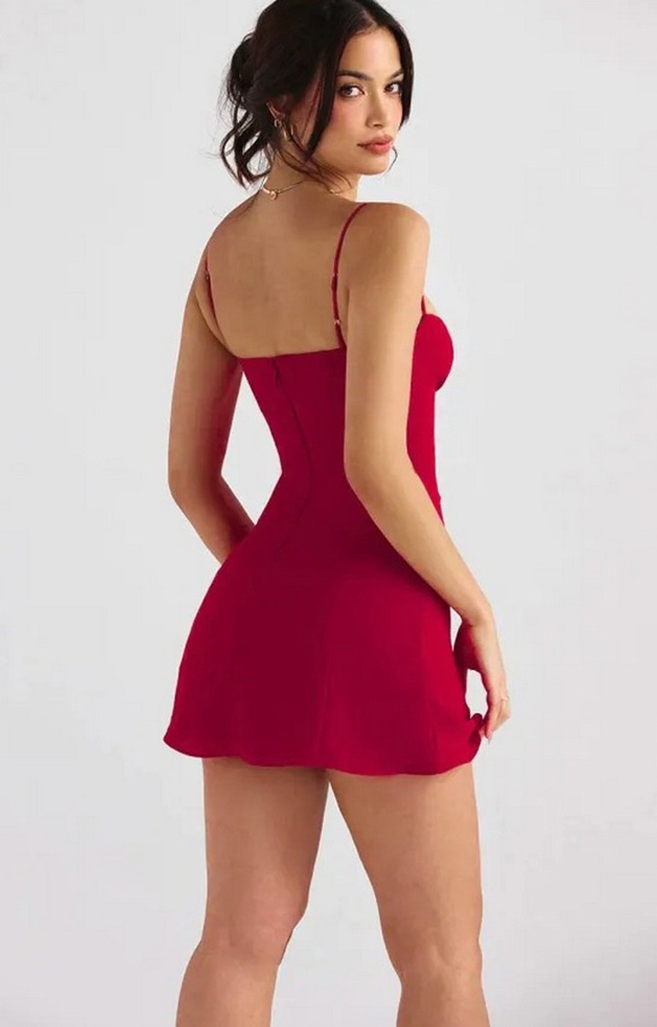 Red Color Red Cerry A Line Mini Dress