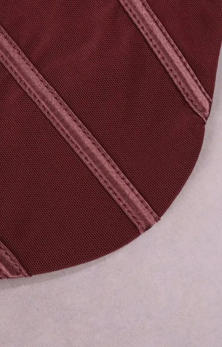 Brown Color Tie Backless Ruched Hanky Hem Mesh Crop Corset Top