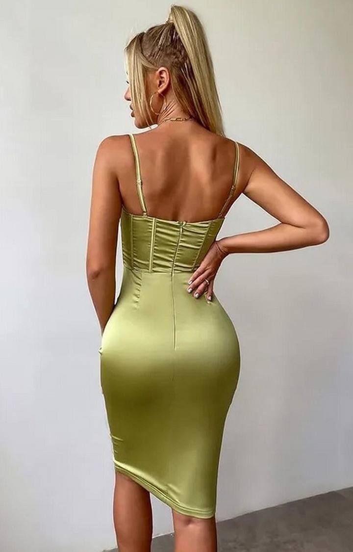 Women's Dress Boning Push Up Padded Corset Satin Dress