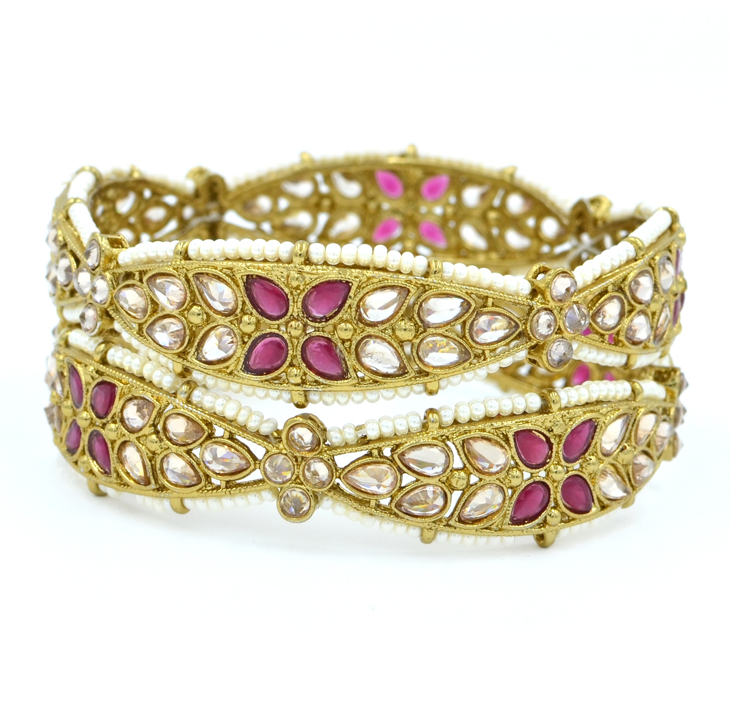 The Nila Gold plated Kundan and Pearl Bangle Set