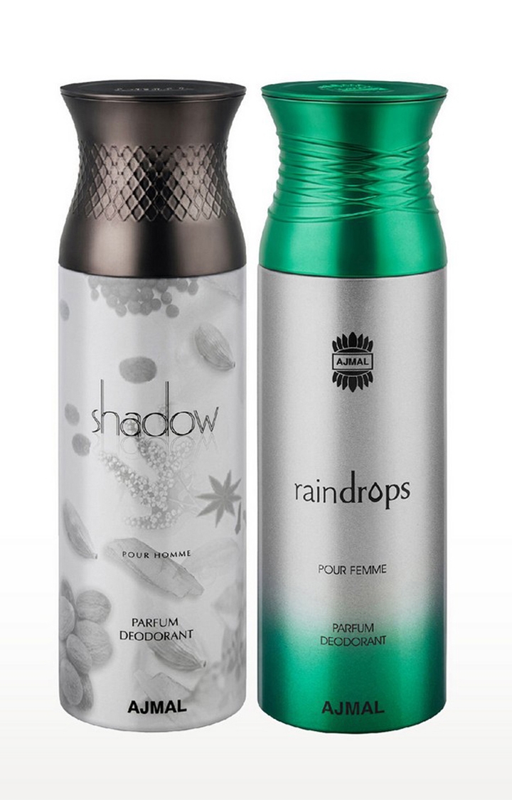 Ajmal | Ajmal Shadow Homme & Raindrops Deodorant Spray Gift For Men & Women (200 ml, Pack of 2)  0