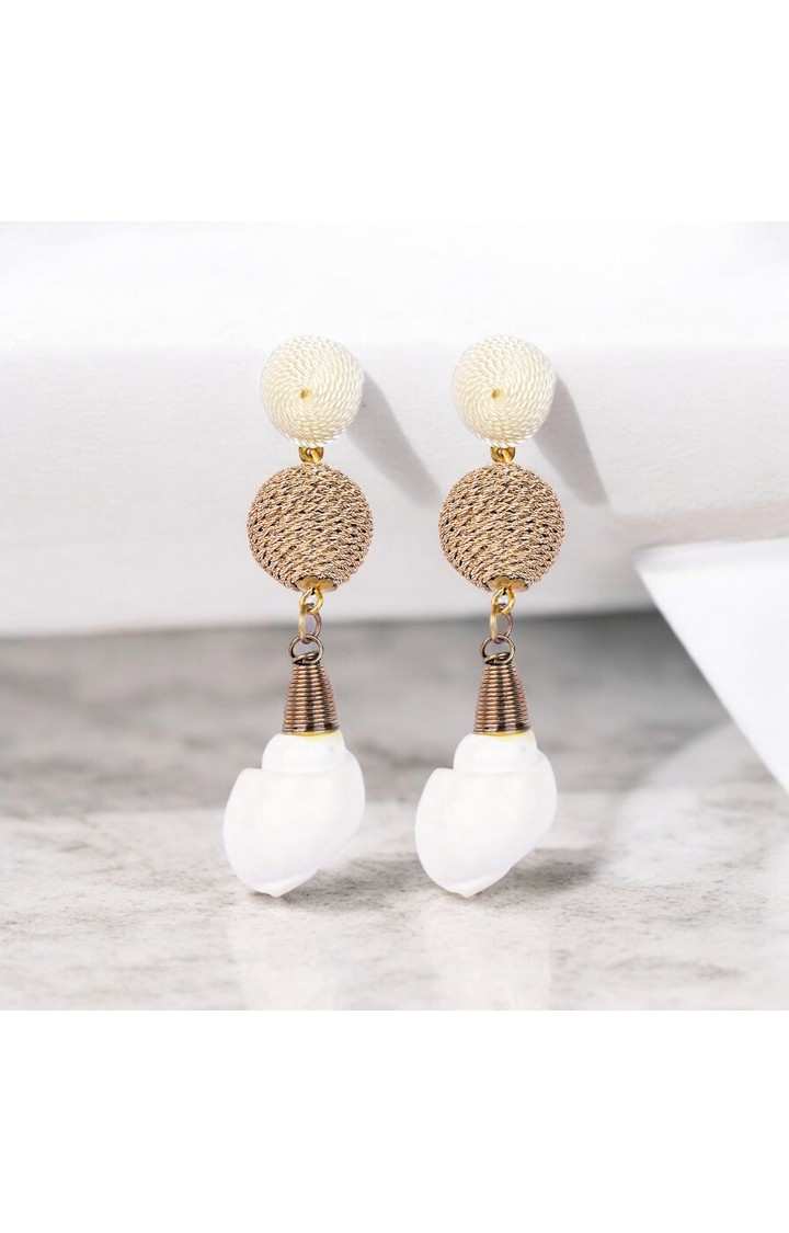 Elegant Shell Drop Earrings with Twisted Gold Bead Accents â€“ Coastal Chic Jewelry