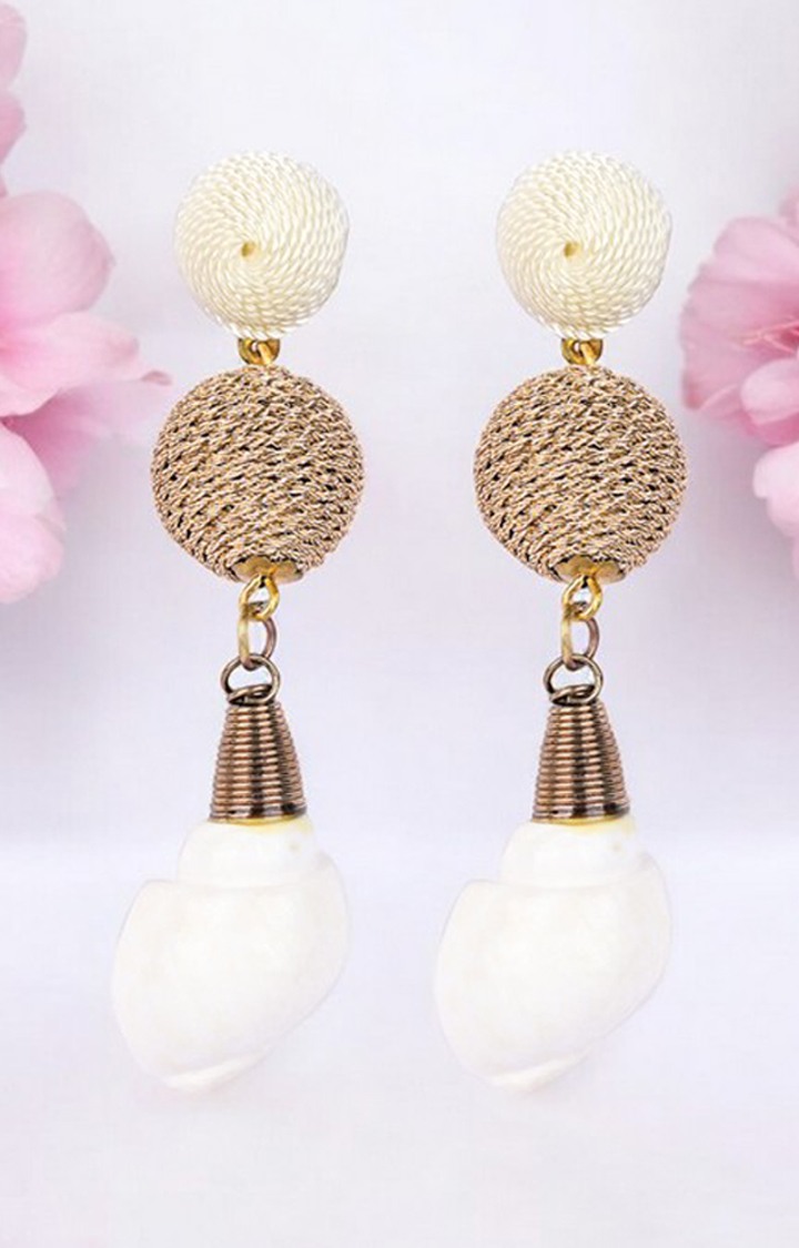 Elegant Shell Drop Earrings with Twisted Gold Bead Accents â€“ Coastal Chic Jewelry