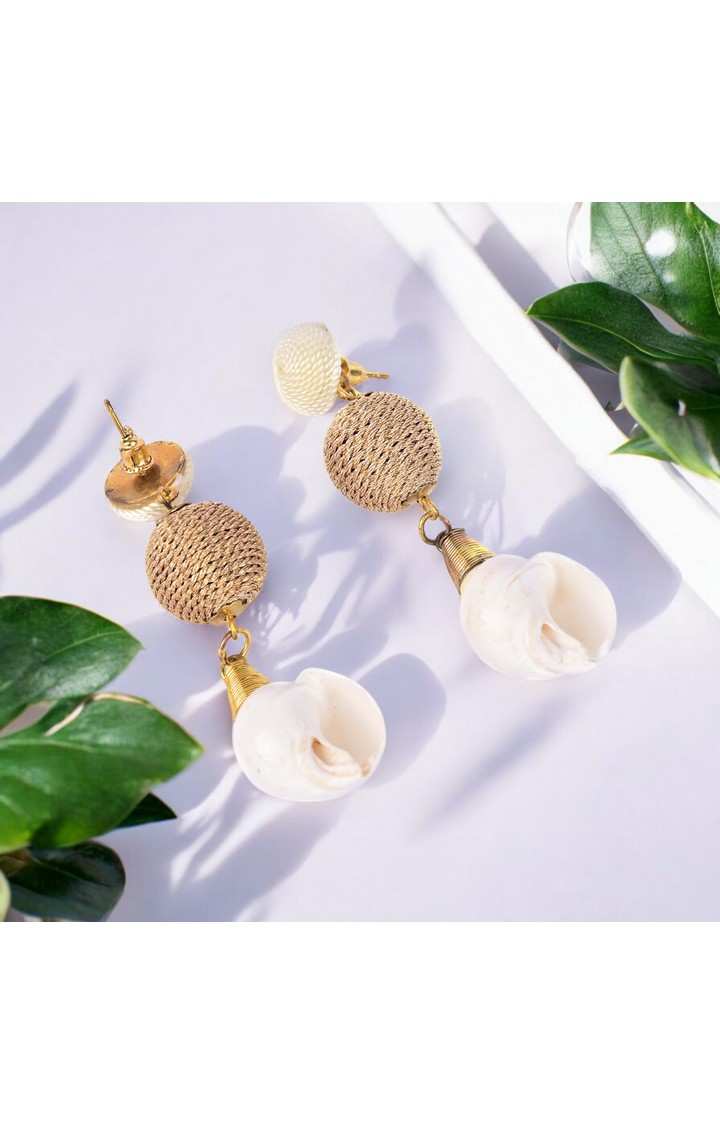 Elegant Shell Drop Earrings with Twisted Gold Bead Accents â€“ Coastal Chic Jewelry