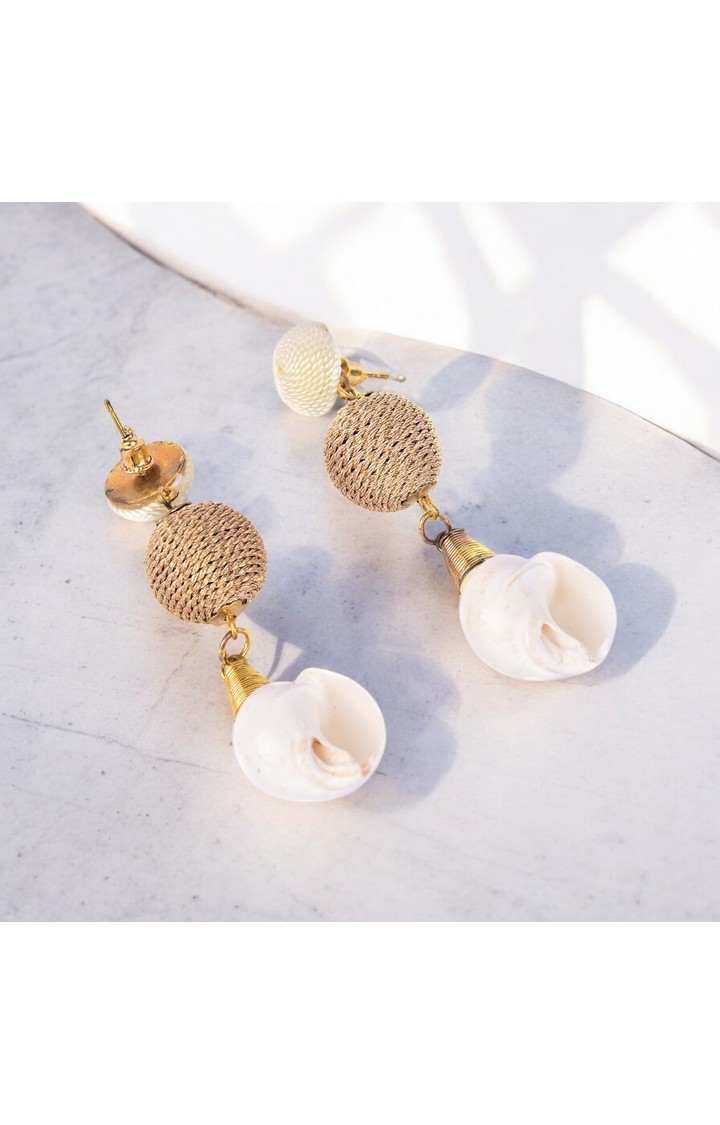 Elegant Shell Drop Earrings with Twisted Gold Bead Accents â€“ Coastal Chic Jewelry