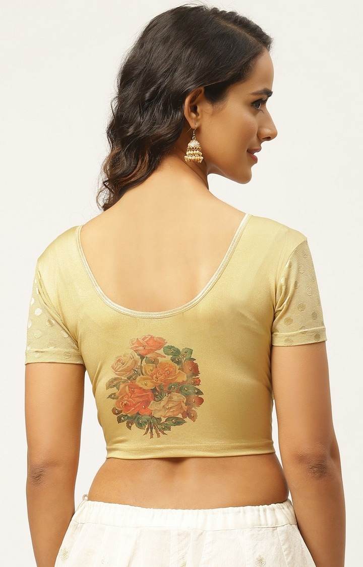 VASTRANAND Women Beige Solid Stretchable Saree Blouse With Floral Print Detail