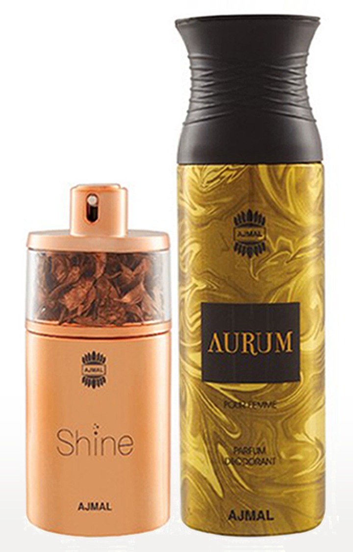Ajmal Shine EDP Perfume 75ml for Women and Aurum Femme Deodorant Fruity Fragrance 200ml for WoMen