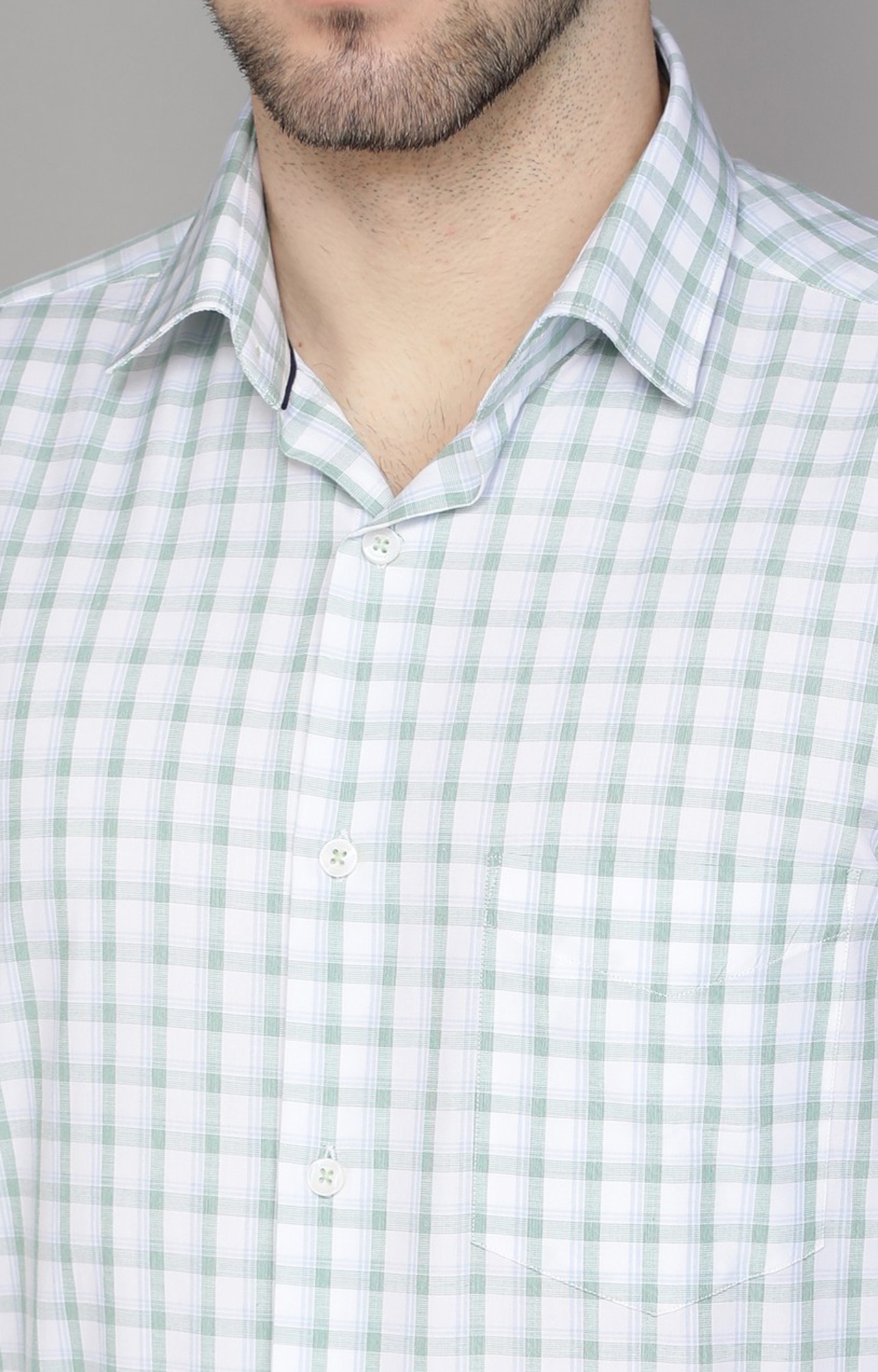 Callino London Men's Green Smart Fit Checkered Formal Giza Cotton Shirt