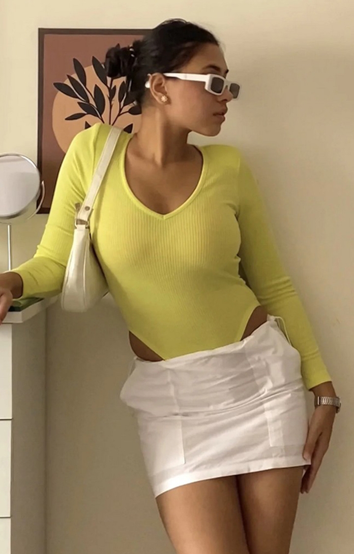 Beeglee | Women's Lemon Green Shoulder Pad Body Suit