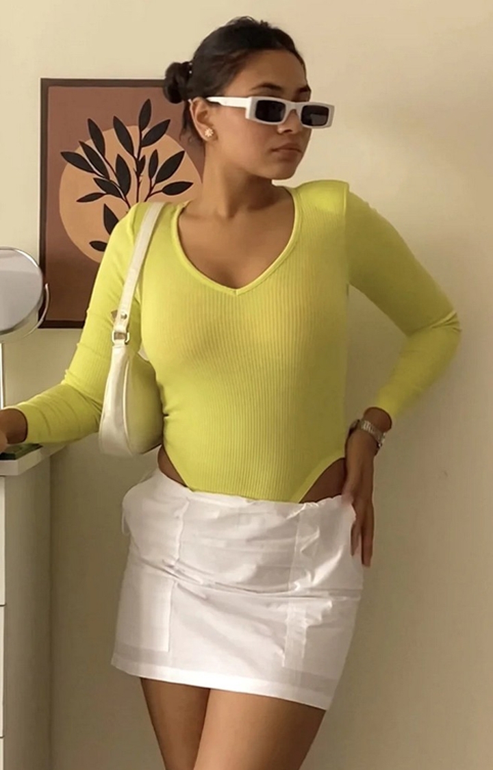 Women's Lemon Green Shoulder Pad Body Suit