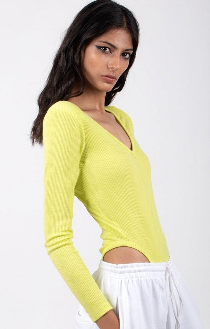 Women's Lemon Green Shoulder Pad Body Suit