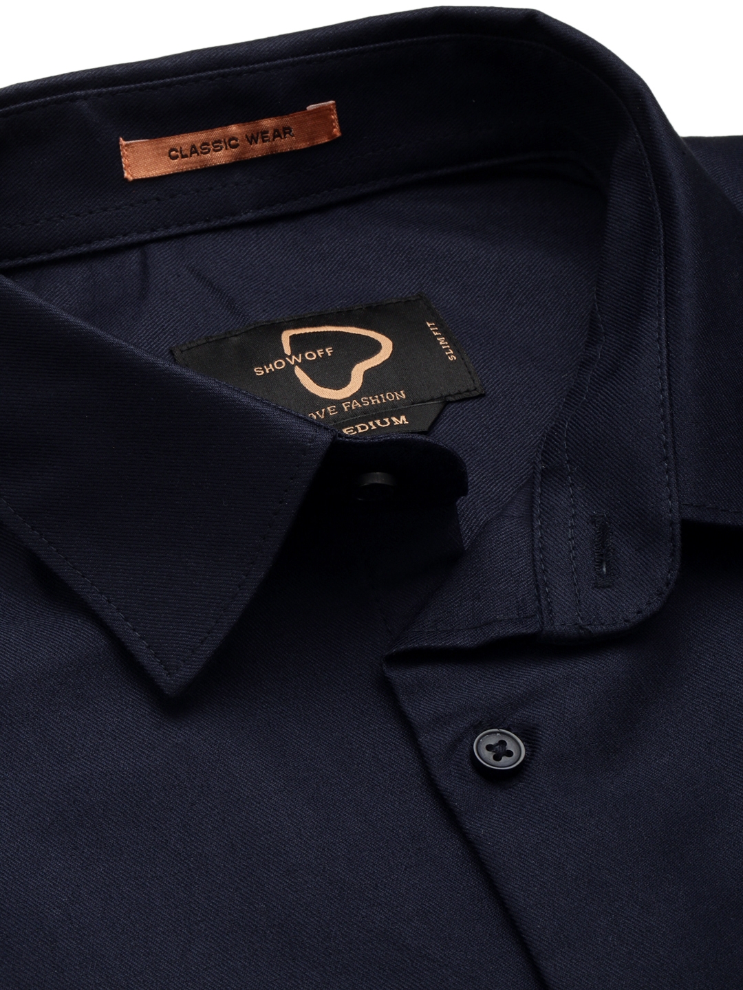 Showoff | SHOWOFF Men's Spread Collar Long Sleeves Solid Navy Blue Shirt 5