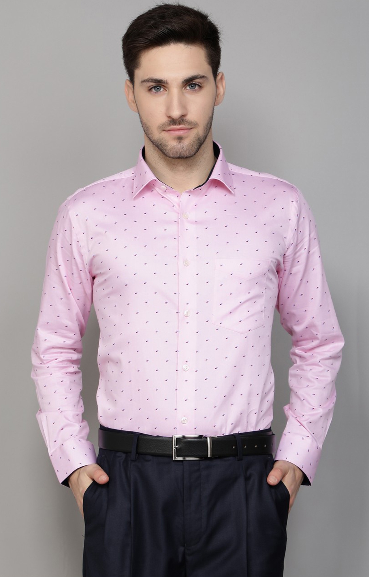 Callino London Men's Pink Printed Smart Fit Formal Giza Cotton Shirt