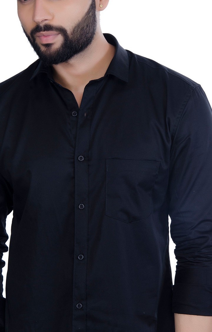5th Anfold | Men's Black Cotton Solid Casual Shirt 4