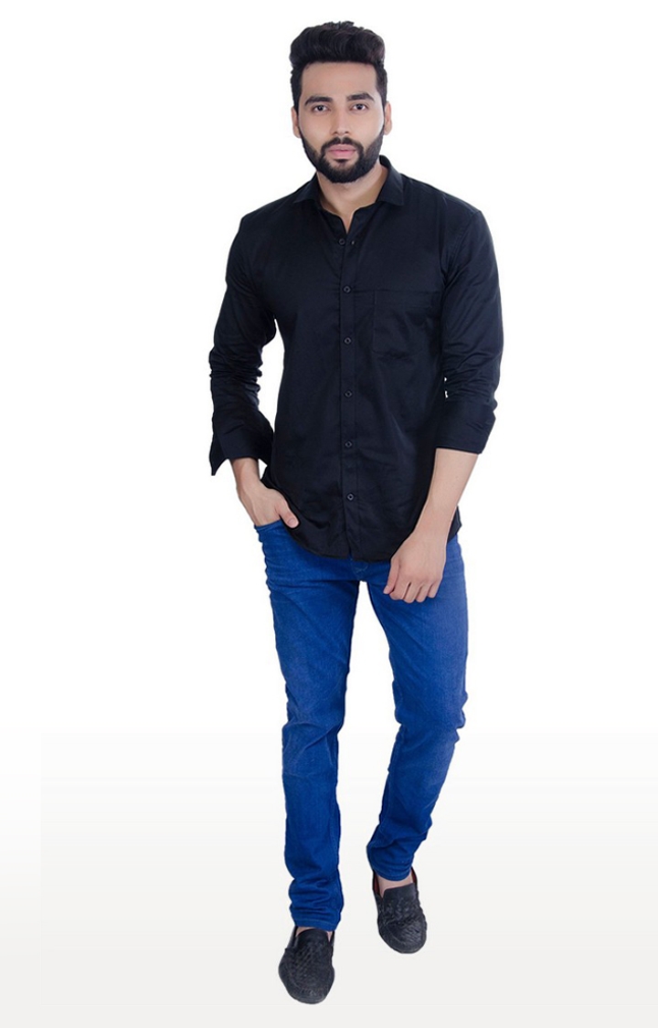 5th Anfold | Men's Black Cotton Solid Casual Shirt 1