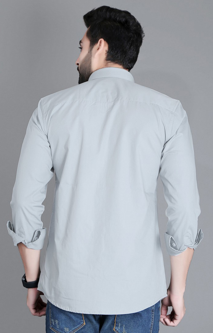 Men's Grey Cotton Solid Casual Shirt