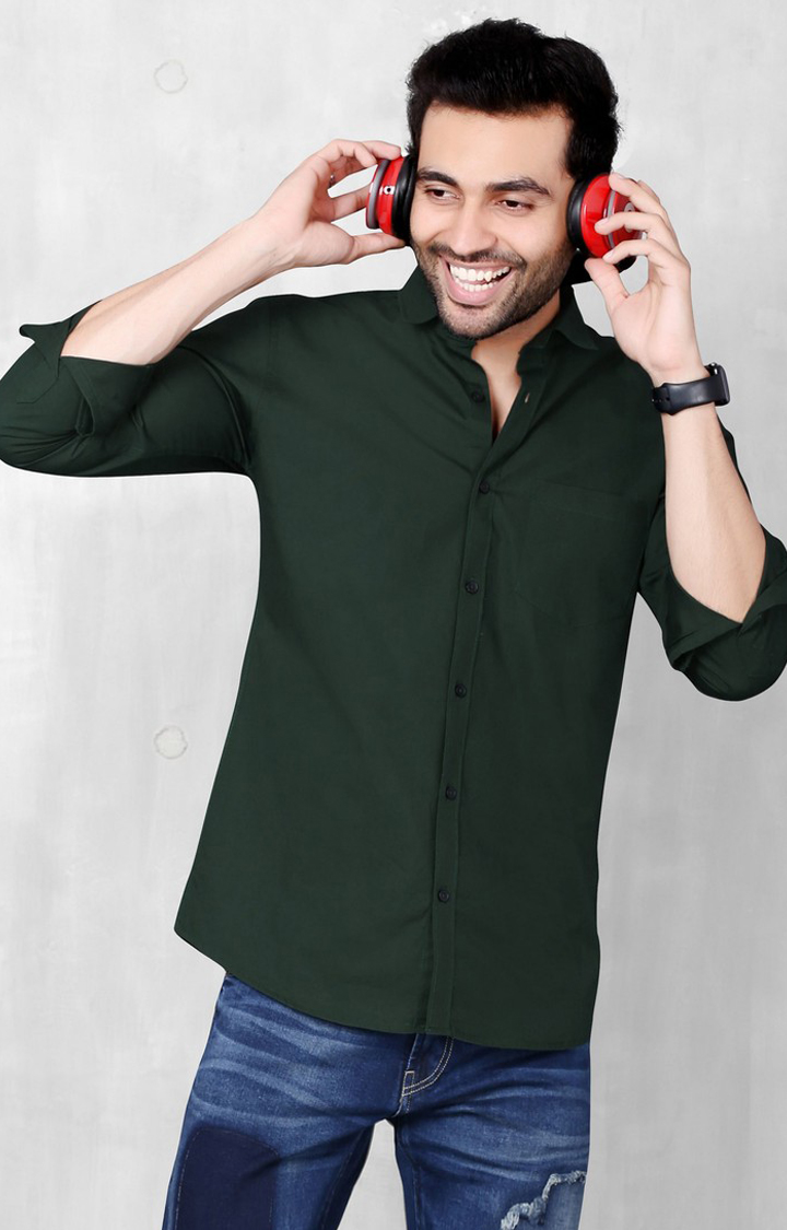 Men's Green Cotton Solid Casual Shirt