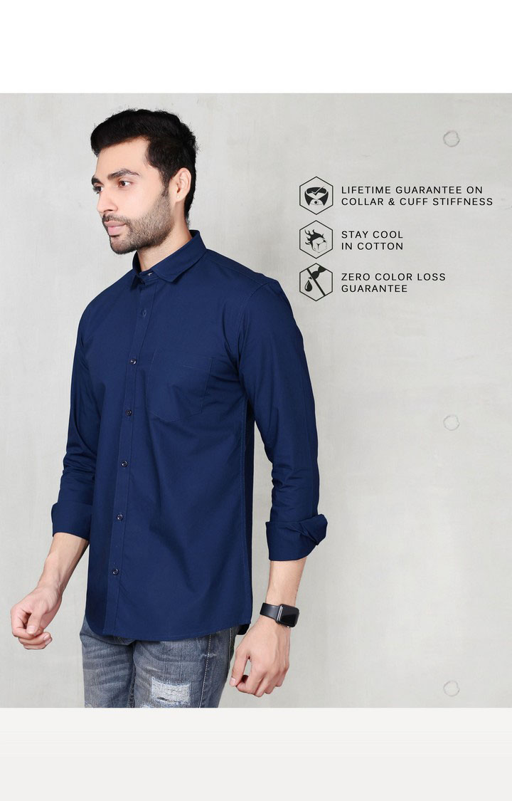 Men's Blue Cotton Solid Casual Shirt