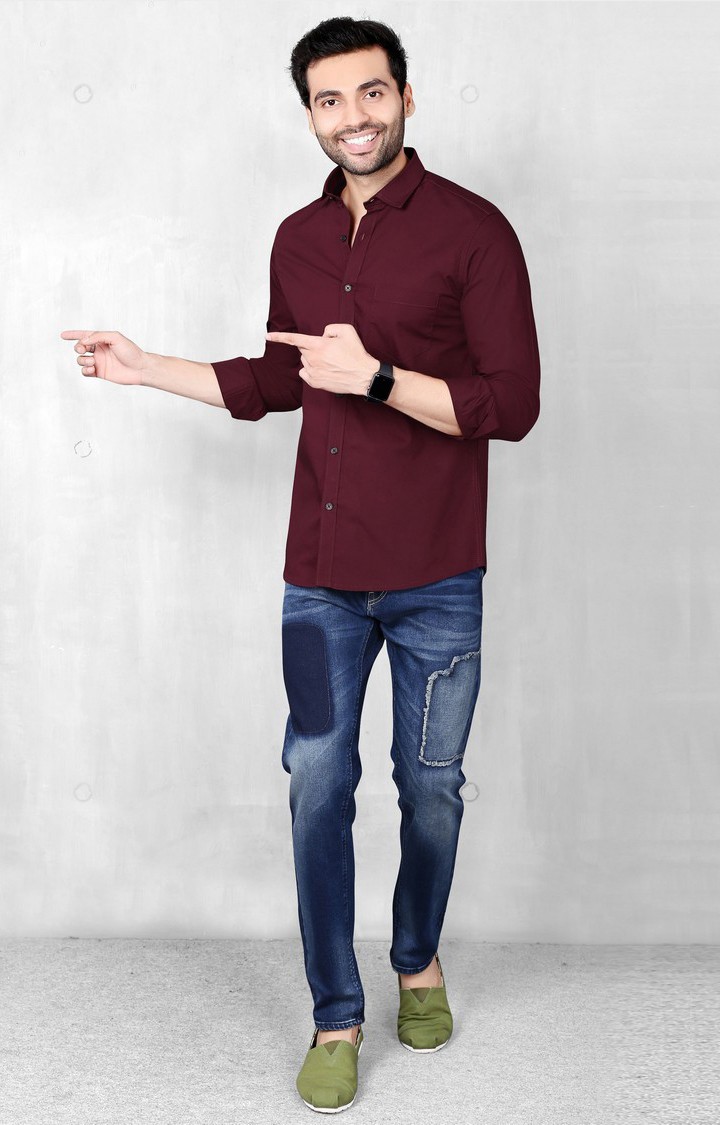 5th Anfold | Men's Maroon Cotton Solid Casual Shirt 1