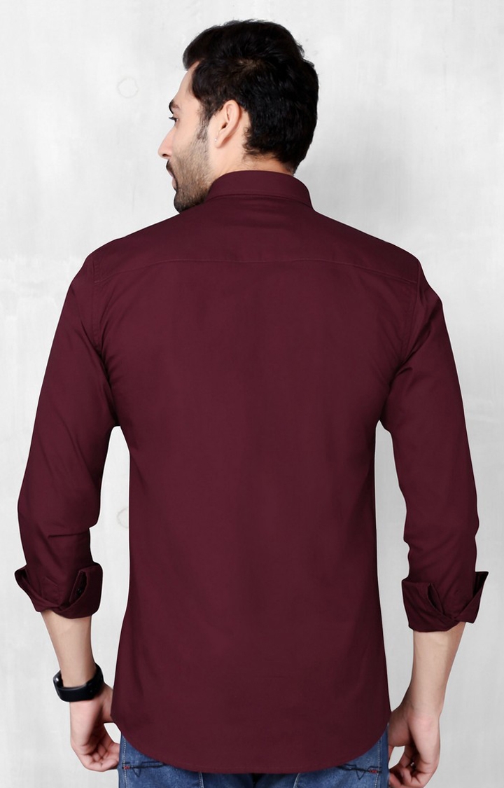 5th Anfold | Men's Maroon Cotton Solid Casual Shirt 2