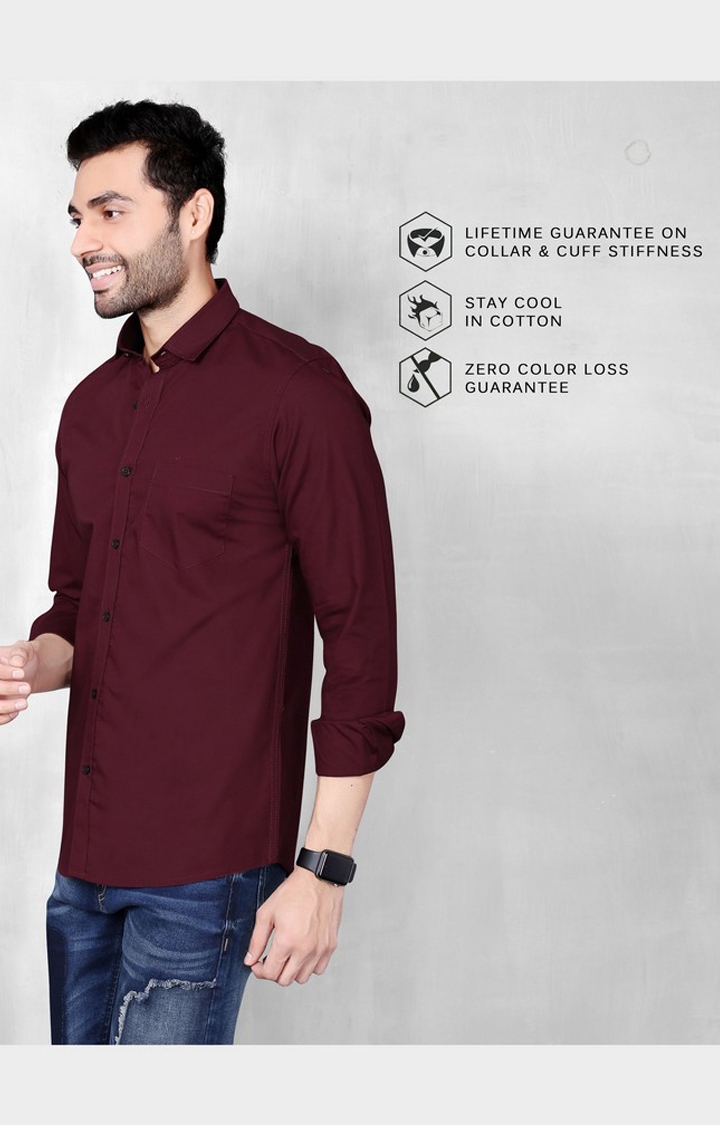 5th Anfold | Men's Maroon Cotton Solid Casual Shirt 3