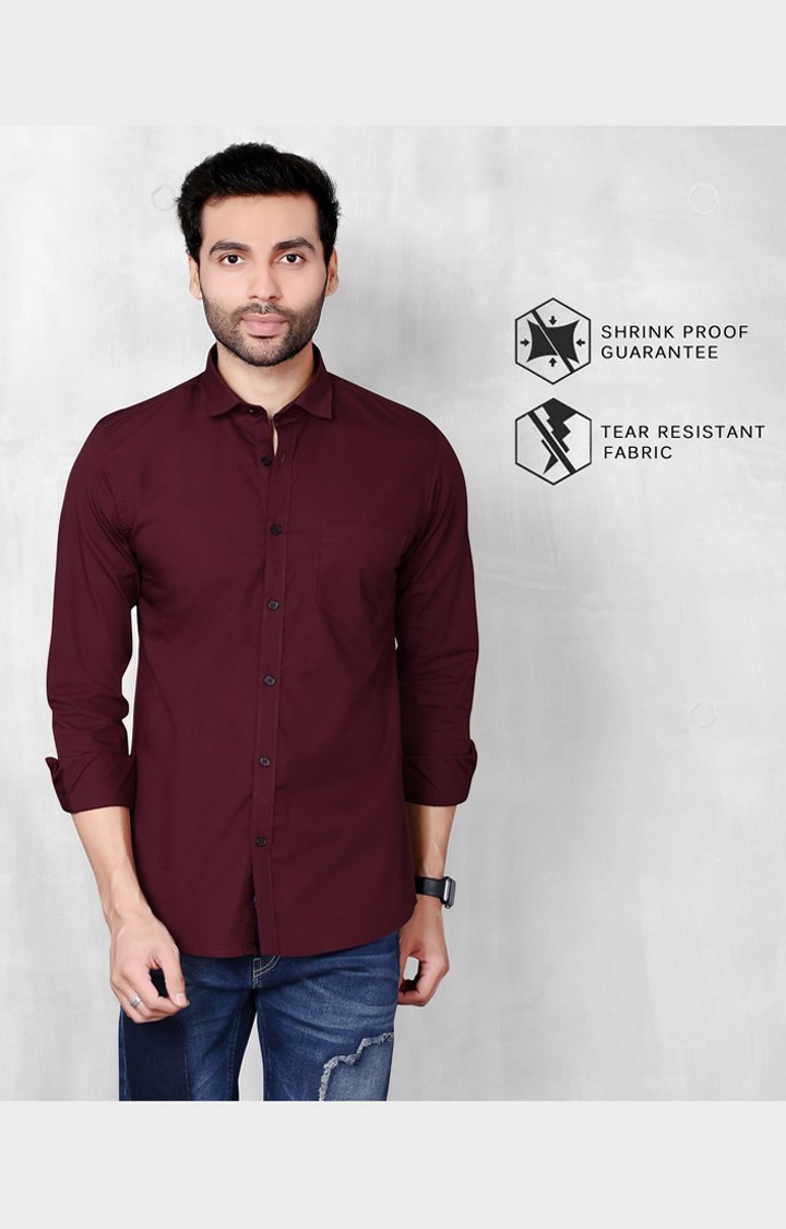 5th Anfold | Men's Maroon Cotton Solid Casual Shirt 4