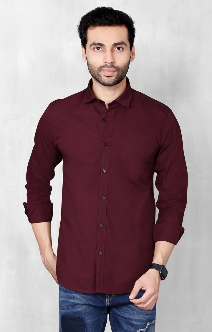 5th Anfold | Men's Maroon Cotton Solid Casual Shirt 0
