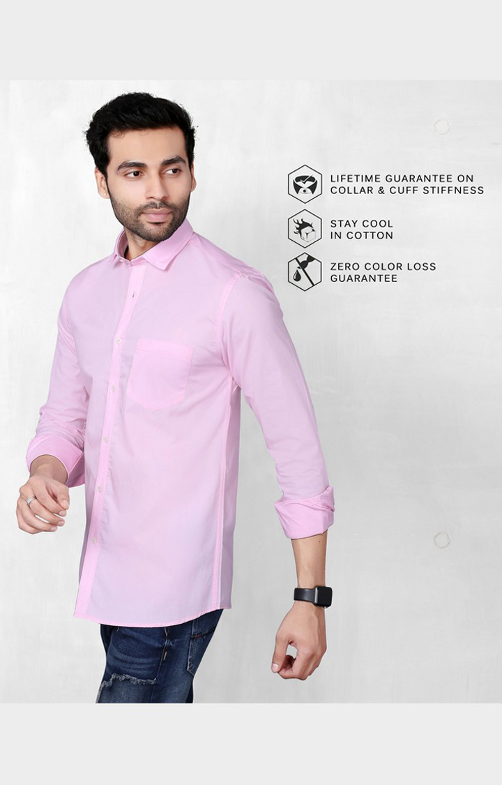 Men's Pink Cotton Solid Casual Shirt