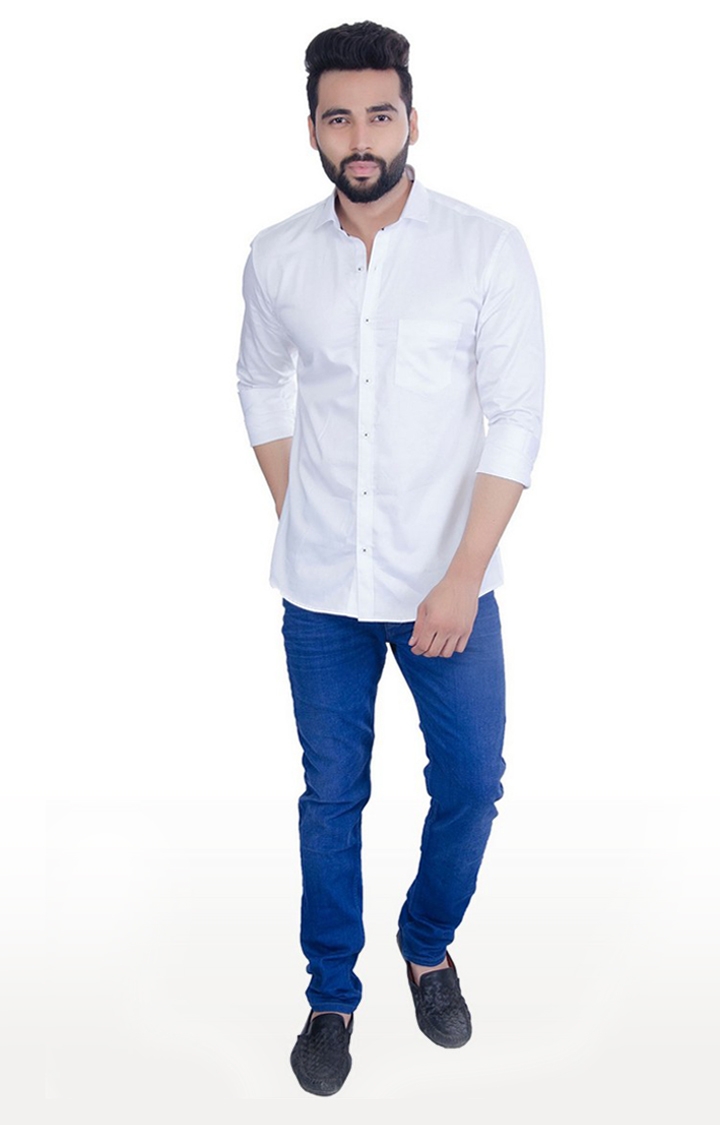 5th Anfold | Men's White Cotton Solid Casual Shirt 1