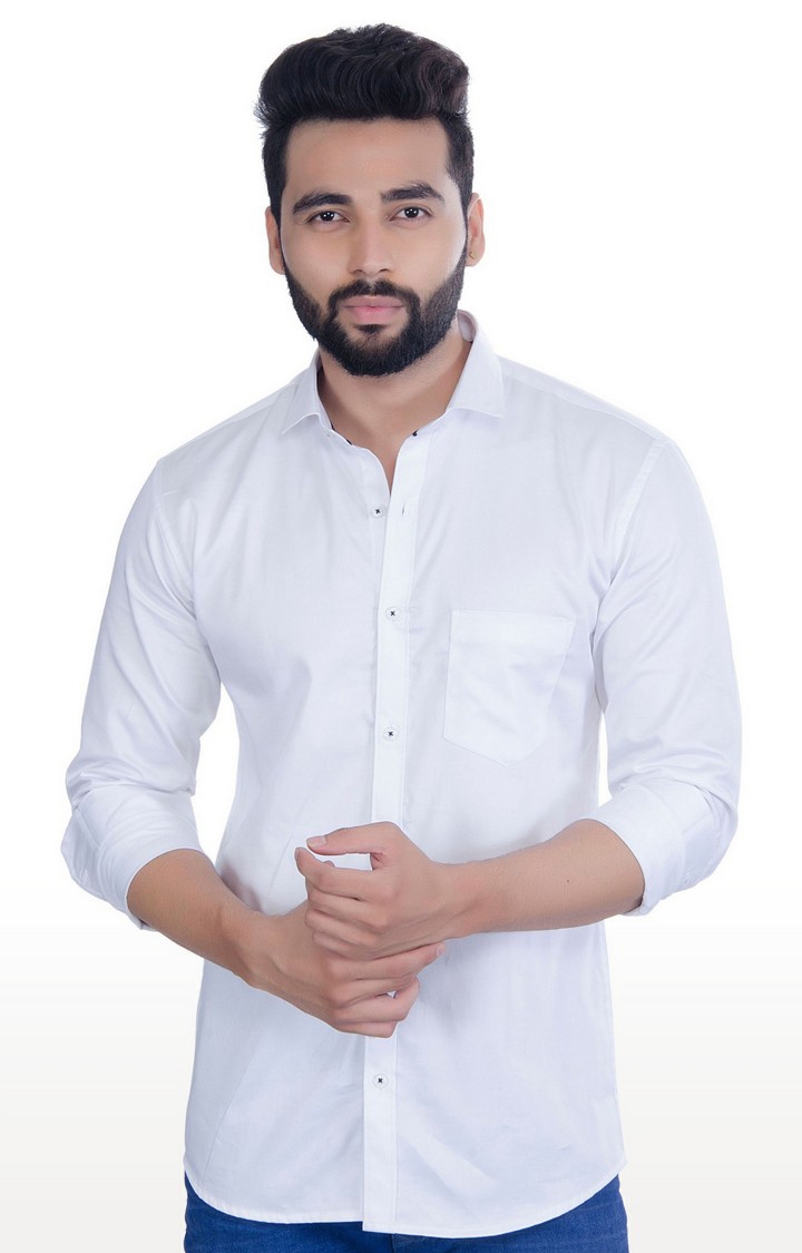 5th Anfold | Men's White Cotton Solid Casual Shirt 0
