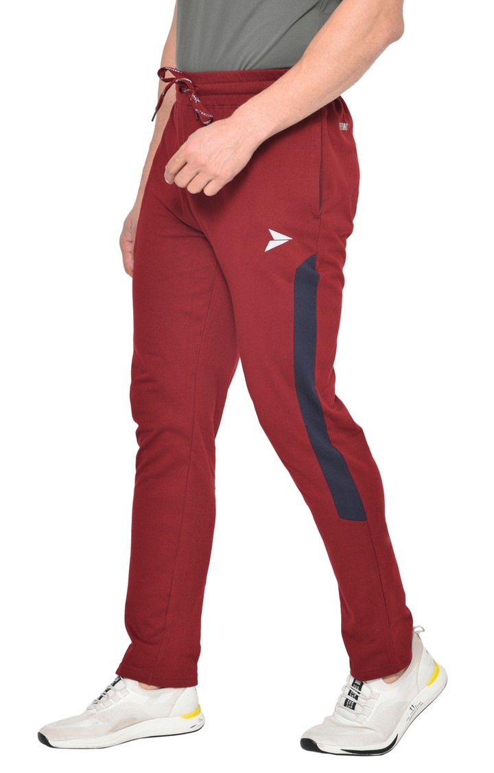 Fitinc | Men's Maroon Cotton Blend Solid Trackpant