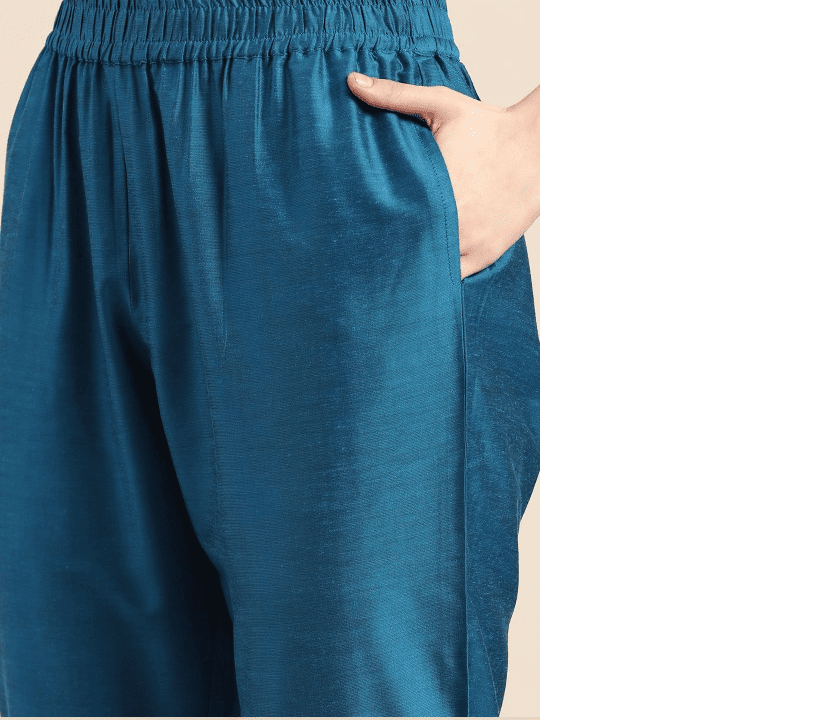 Women Blue Thread Work Kurta with Trousers
