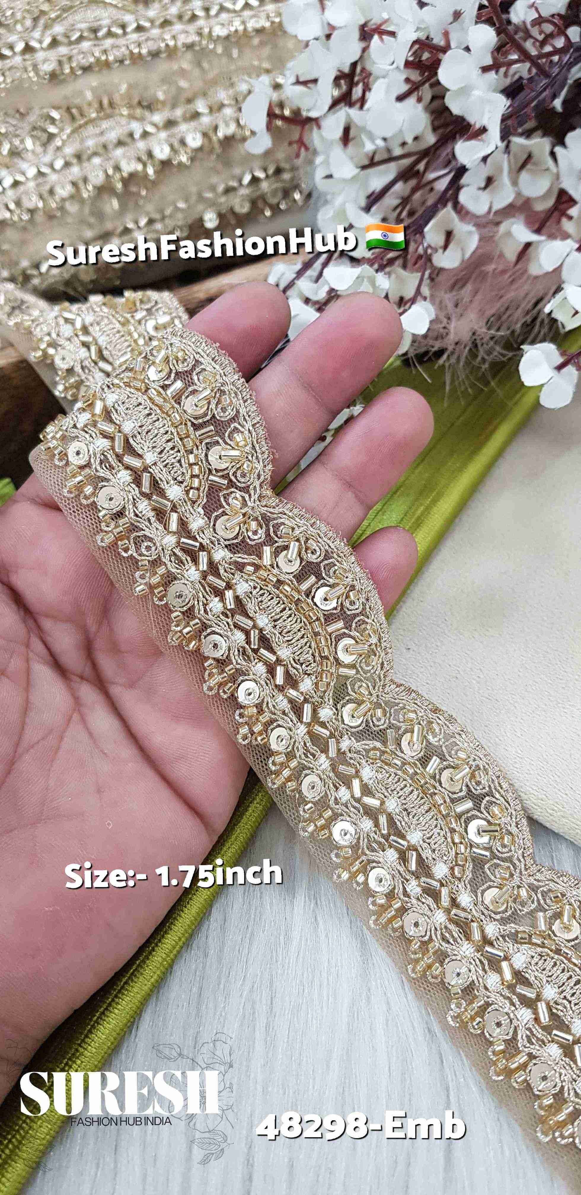 Gold Floral Scalloped Embroidery Lace